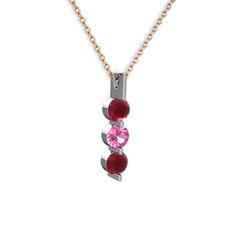 Trinity Taşlı Kolye - Kök yakut ve pembe kuvars 14 ayar beyaz altın kolye (40 cm rose altın rolo zincir) #1gnpaka