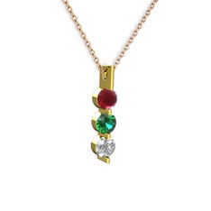 Trinity Taşlı Kolye - Kök yakut, yeşil kuvars ve swarovski 8 ayar altın kolye (40 cm rose altın rolo zincir) #1goj8w8