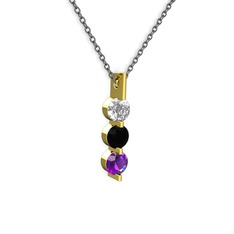Trinity Taşlı Kolye - Swarovski, siyah zirkon ve ametist 14 ayar altın kolye (40 cm gümüş rolo zincir) #1gt4i9e