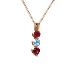 Trinity Taşlı Kolye - Kök yakut, akuamarin ve rodolit garnet 8 ayar rose altın kolye (40 cm gümüş rolo zincir) #1gus7jz