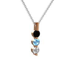Trinity Taşlı Kolye - Siyah zirkon, akuamarin ve swarovski 8 ayar rose altın kolye (40 cm beyaz altın rolo zincir) #1gxln2j