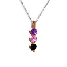 Trinity Taşlı Kolye - Ametist, pembe kuvars ve siyah zirkon 14 ayar rose altın kolye (40 cm beyaz altın rolo zincir) #1h027nx