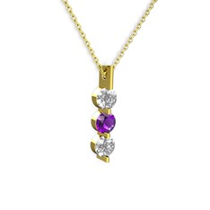 Trinity Taşlı Kolye - Swarovski ve ametist 925 ayar altın kaplama gümüş kolye (40 cm gümüş rolo zincir) #1h9iduj