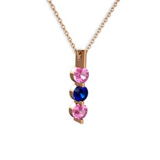Trinity Taşlı Kolye - Pembe kuvars ve lab safir 8 ayar rose altın kolye (40 cm gümüş rolo zincir) #1ha25eu