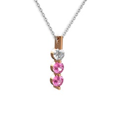 Swarovski ve pembe kuvars 925 ayar rose altın kaplama gümüş kolye (40 cm gümüş rolo zincir)