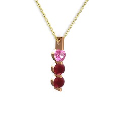 Trinity Taşlı Kolye - Pembe kuvars ve kök yakut 14 ayar rose altın kolye (40 cm altın rolo zincir) #1heaamj