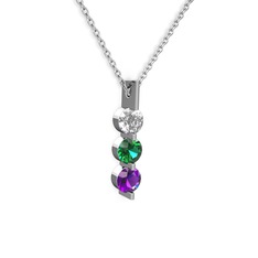 Trinity Taşlı Kolye - Swarovski, yeşil kuvars ve ametist 14 ayar beyaz altın kolye (40 cm gümüş rolo zincir) #1heaqpj
