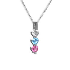 Trinity Taşlı Kolye - Swarovski, akuamarin ve pembe kuvars 14 ayar beyaz altın kolye (40 cm beyaz altın rolo zincir) #1hi3294