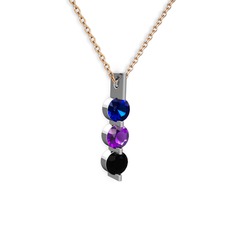 Trinity Taşlı Kolye - Lab safir, ametist ve siyah zirkon 14 ayar beyaz altın kolye (40 cm rose altın rolo zincir) #1hjxqcj