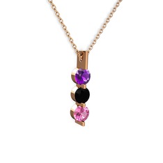 Trinity Taşlı Kolye - Ametist, siyah zirkon ve pembe kuvars 14 ayar rose altın kolye (40 cm rose altın rolo zincir) #1hluddg
