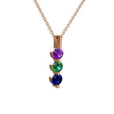 Ametist, yeşil kuvars ve lab safir 8 ayar rose altın kolye (40 cm gümüş rolo zincir)