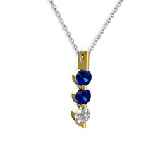 Trinity Taşlı Kolye - Lab safir ve swarovski 925 ayar altın kaplama gümüş kolye (40 cm beyaz altın rolo zincir) #1hoaan5