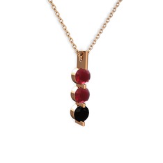 Trinity Taşlı Kolye - Kök yakut ve siyah zirkon 925 ayar rose altın kaplama gümüş kolye (40 cm rose altın rolo zincir) #1hpxdjp