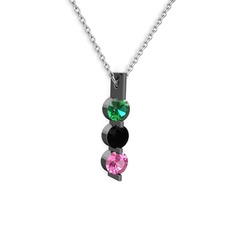 Trinity Taşlı Kolye - Yeşil kuvars, siyah zirkon ve pembe kuvars 925 ayar siyah rodyum kaplama gümüş kolye (40 cm beyaz altın rolo zincir) #1hre1vz