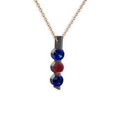 Trinity Taşlı Kolye - Lab safir ve kök yakut 925 ayar siyah rodyum kaplama gümüş kolye (40 cm rose altın rolo zincir) #1huxwkg