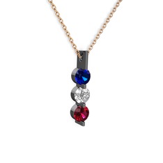 Trinity Taşlı Kolye - Lab safir, swarovski ve rodolit garnet 925 ayar siyah rodyum kaplama gümüş kolye (40 cm gümüş rolo zincir) #1hvcnr