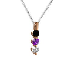 Trinity Taşlı Kolye - Siyah zirkon, ametist ve swarovski 14 ayar rose altın kolye (40 cm gümüş rolo zincir) #1hw93ga