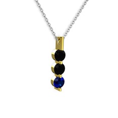 Trinity Taşlı Kolye - Siyah zirkon ve lab safir 14 ayar altın kolye (40 cm beyaz altın rolo zincir) #1hxz86z