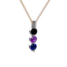 Trinity Taşlı Kolye - Siyah zirkon, ametist ve lab safir 925 ayar gümüş kolye (40 cm rose altın rolo zincir) #1i0xwvs