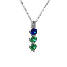 Lab safir ve yeşil kuvars 925 ayar gümüş kolye (40 cm beyaz altın rolo zincir)