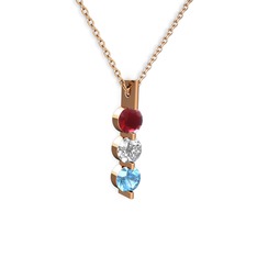 Trinity Taşlı Kolye - Kök yakut, swarovski ve akuamarin 8 ayar rose altın kolye (40 cm rose altın rolo zincir) #1i6is7n