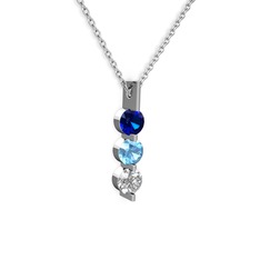 Trinity Taşlı Kolye - Lab safir, akuamarin ve swarovski 8 ayar beyaz altın kolye (40 cm gümüş rolo zincir) #1i759w6