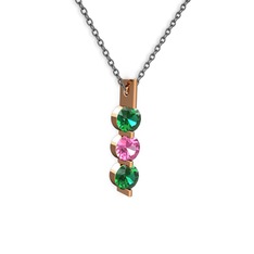 Yeşil kuvars ve pembe kuvars 925 ayar rose altın kaplama gümüş kolye (40 cm gümüş rolo zincir)