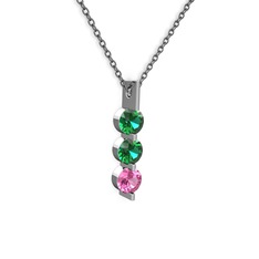 Yeşil kuvars ve pembe kuvars 8 ayar beyaz altın kolye (40 cm gümüş rolo zincir)