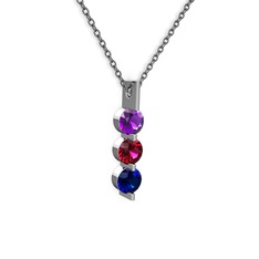 Ametist, rodolit garnet ve lab safir 8 ayar beyaz altın kolye (40 cm gümüş rolo zincir)