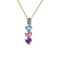 Trinity Taşlı Kolye - Akuamarin, pembe kuvars ve ametist 8 ayar beyaz altın kolye (40 cm altın rolo zincir) #1imopd2