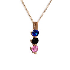 Trinity Taşlı Kolye - Lab safir, siyah zirkon ve pembe kuvars 8 ayar rose altın kolye (40 cm gümüş rolo zincir) #1iwomv3