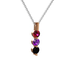 Trinity Taşlı Kolye - Rodolit garnet, ametist ve siyah zirkon 8 ayar rose altın kolye (40 cm beyaz altın rolo zincir) #1izbzdj
