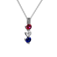 Rodolit garnet, swarovski ve lab safir 8 ayar beyaz altın kolye (40 cm beyaz altın rolo zincir)