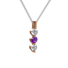 Trinity Taşlı Kolye - Swarovski ve ametist 925 ayar rose altın kaplama gümüş kolye (40 cm beyaz altın rolo zincir) #1j39f07