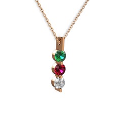 Trinity Taşlı Kolye - Yeşil kuvars, rodolit garnet ve swarovski 8 ayar rose altın kolye (40 cm rose altın rolo zincir) #1j518r6