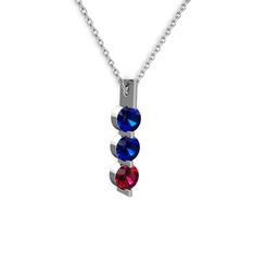 Trinity Taşlı Kolye - Lab safir ve rodolit garnet 8 ayar beyaz altın kolye (40 cm beyaz altın rolo zincir) #1j6c555