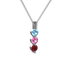 Trinity Taşlı Kolye - Akuamarin, pembe kuvars ve kök yakut 925 ayar gümüş kolye (40 cm gümüş rolo zincir) #1j9fpcr