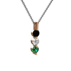 Trinity Taşlı Kolye - Siyah zirkon, swarovski ve yeşil kuvars 14 ayar rose altın kolye (40 cm gümüş rolo zincir) #1jb3msd