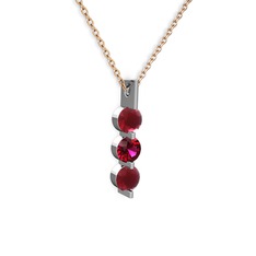 Kök yakut ve rodolit garnet 14 ayar beyaz altın kolye (40 cm rose altın rolo zincir)