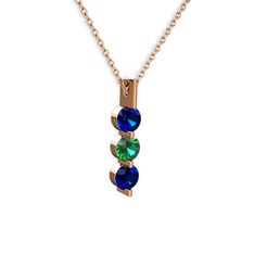 Lab safir ve yeşil kuvars 8 ayar rose altın kolye (40 cm gümüş rolo zincir)