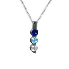 Trinity Taşlı Kolye - Lab safir, akuamarin ve swarovski 925 ayar siyah rodyum kaplama gümüş kolye (40 cm beyaz altın rolo zincir) #1jgz14s