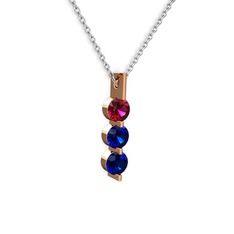 Trinity Taşlı Kolye - Rodolit garnet ve lab safir 8 ayar rose altın kolye (40 cm beyaz altın rolo zincir) #1jsii4z
