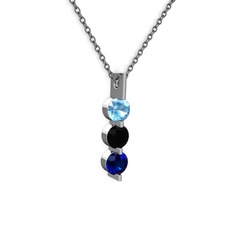 Akuamarin, siyah zirkon ve lab safir 8 ayar beyaz altın kolye (40 cm gümüş rolo zincir)