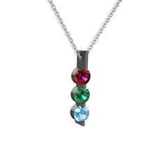 Rodolit garnet, yeşil kuvars ve akuamarin 925 ayar siyah rodyum kaplama gümüş kolye (40 cm gümüş rolo zincir)