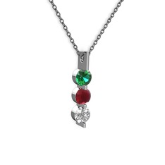 Trinity Taşlı Kolye - Yeşil kuvars, kök yakut ve swarovski 925 ayar gümüş kolye (40 cm gümüş rolo zincir) #1jwpc60