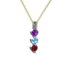 Trinity Taşlı Kolye - Ametist, akuamarin ve kök yakut 925 ayar gümüş kolye (40 cm altın rolo zincir) #1jx2fyq