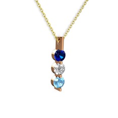 Lab safir, swarovski ve akuamarin 925 ayar rose altın kaplama gümüş kolye (40 cm altın rolo zincir)