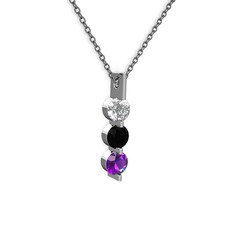 Swarovski, siyah zirkon ve ametist 14 ayar beyaz altın kolye (40 cm gümüş rolo zincir)