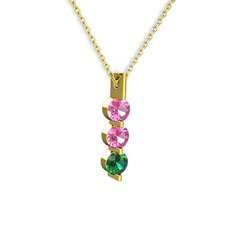 Trinity Taşlı Kolye - Pembe kuvars ve yeşil kuvars 14 ayar altın kolye (40 cm altın rolo zincir) #1k1lktn