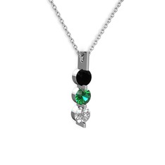 Siyah zirkon, yeşil kuvars ve swarovski 925 ayar gümüş kolye (40 cm gümüş rolo zincir)